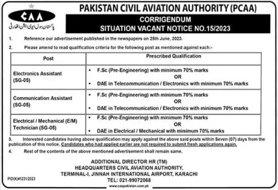 Pakistan Civil Aviation Authority PCAA Jobs 2023 Online Apply