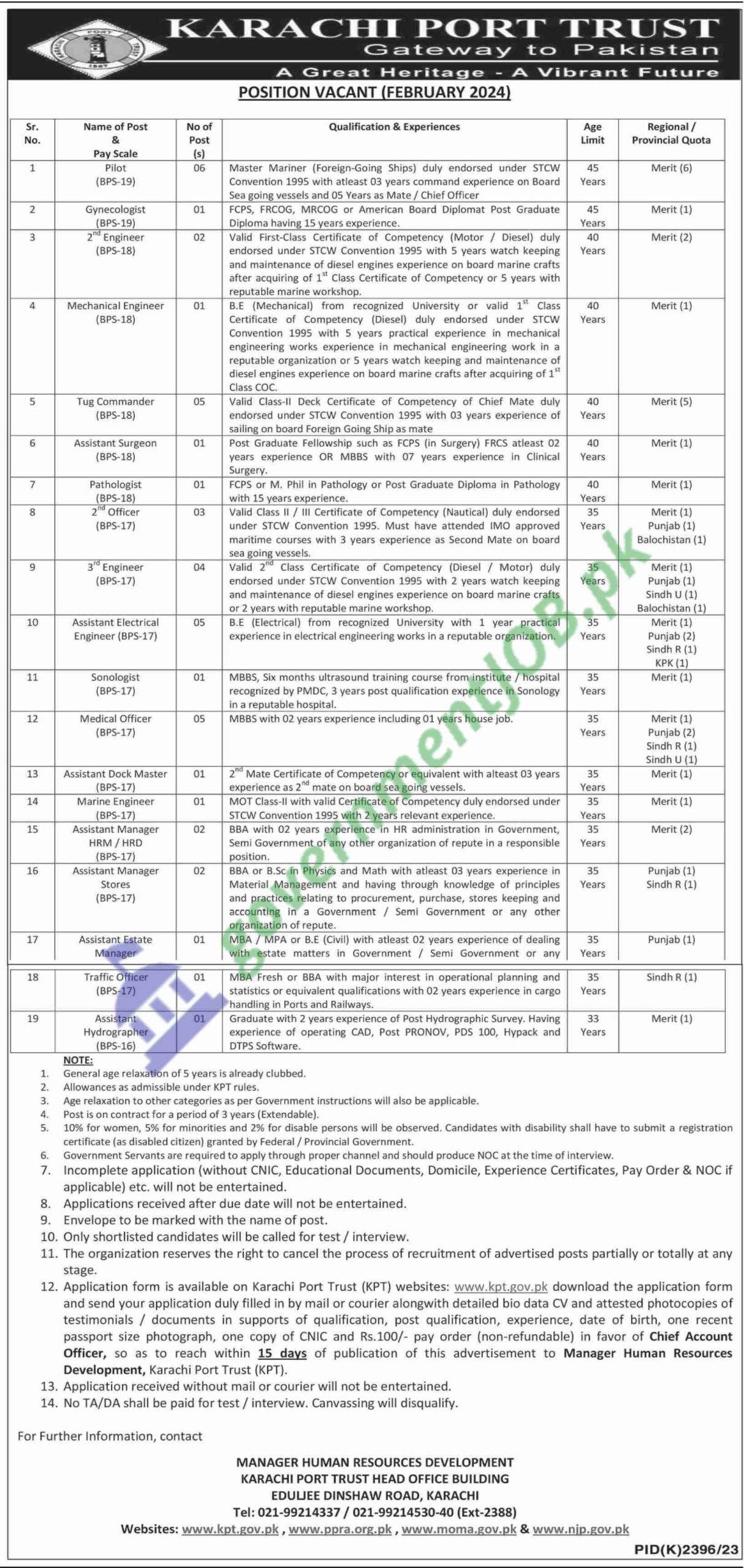 Karachi Port Trust (KPT), a symbol of heritage and a beacon for Pakistan's maritime future, has announced a slew of job vacancies for February 2024. This prestigious organization is on the lookout for talented, experienced, and dedicated individuals to join its diverse team. The positions available span various departments and specialties, making this an excellent opportunity for professionals from different backgrounds to contribute to the growth and success of one of Pakistan's key maritime gateways.